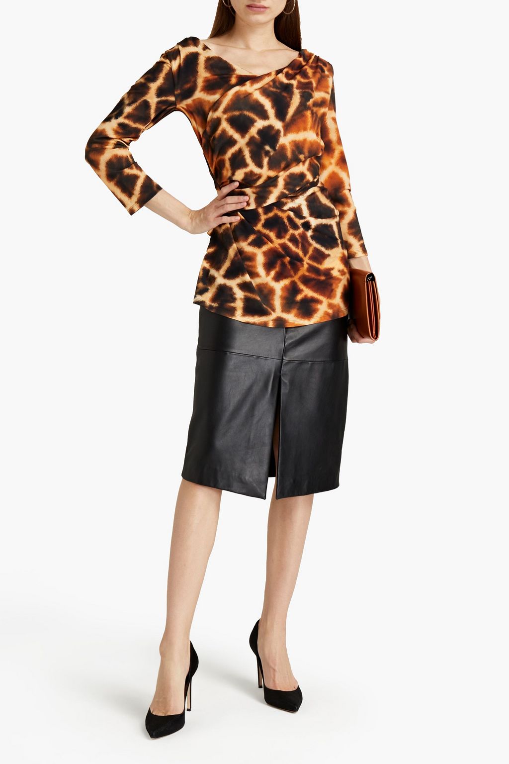 ROBERTO CAVALLI Wrap-effect printed stretch-jersey top