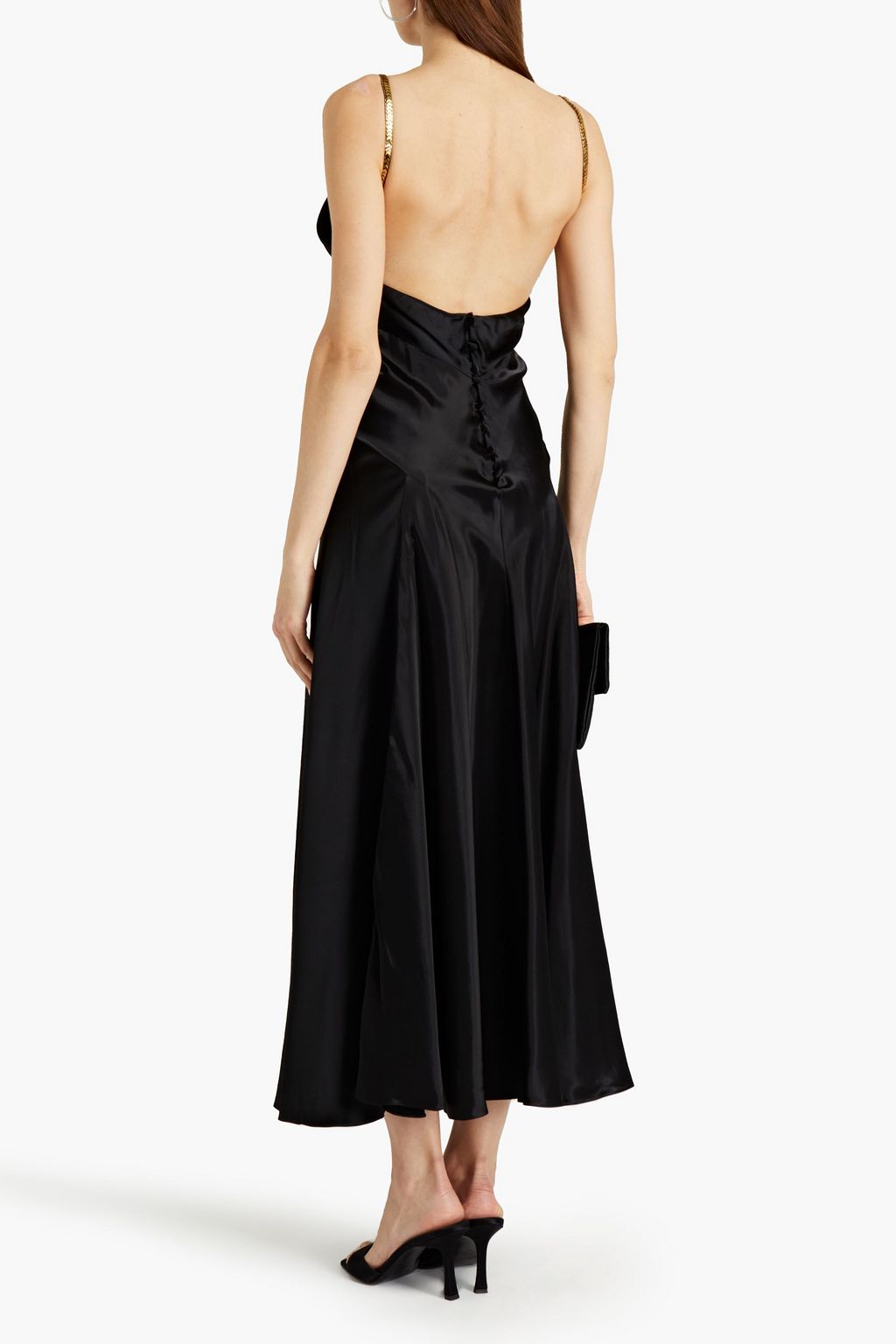 ROBERTO CAVALLI Chain-trimmed satin midi dress