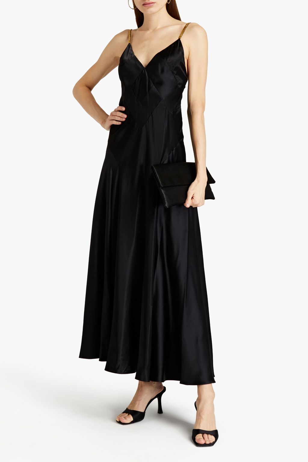 ROBERTO CAVALLI Chain-trimmed satin midi dress