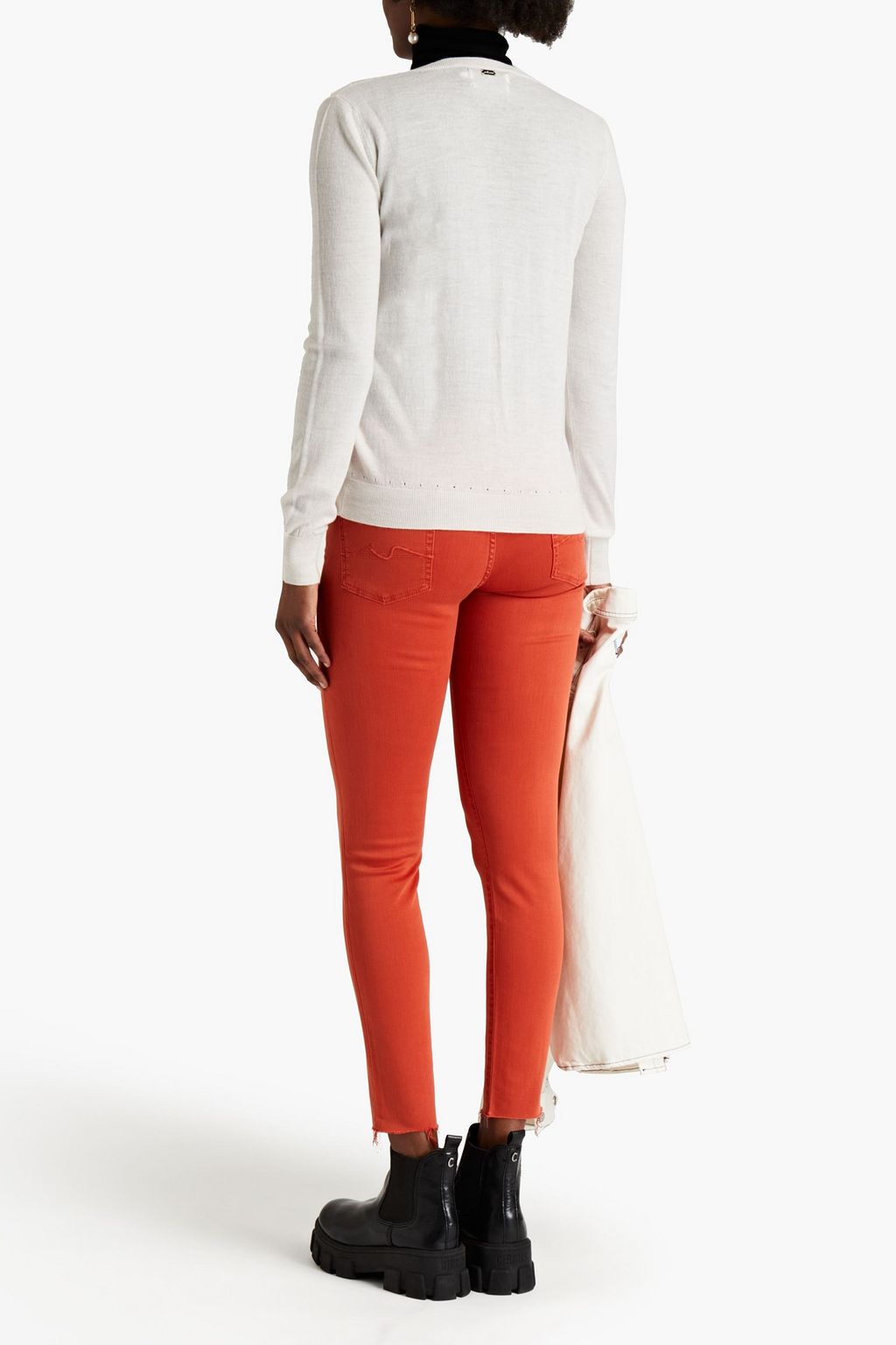 7 FOR ALL MANKIND Cropped frayed mid-rise skinny jeans