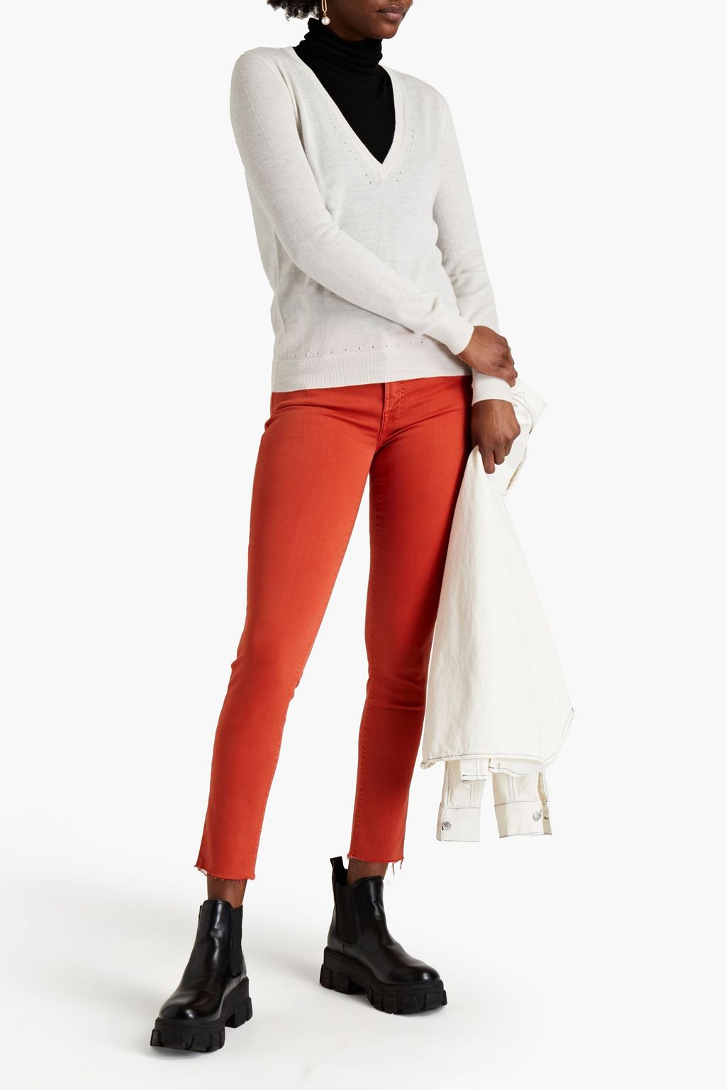 7 FOR ALL MANKIND Cropped frayed mid-rise skinny jeans
