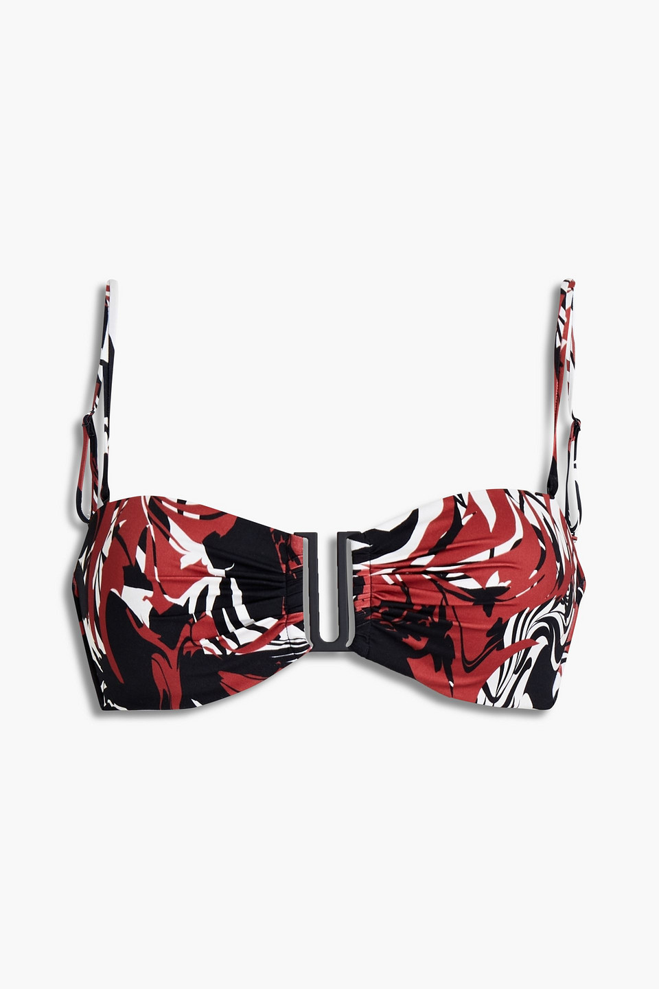 Jets By Jessika Allen Ruched Printed Bandeau Bikini Top In Red