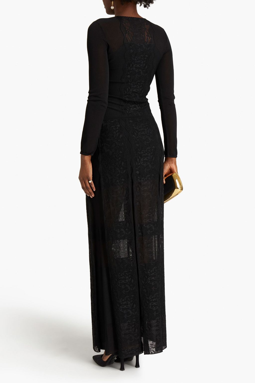 ROBERTO CAVALLI Crochet-paneled embroidered jersey maxi dress