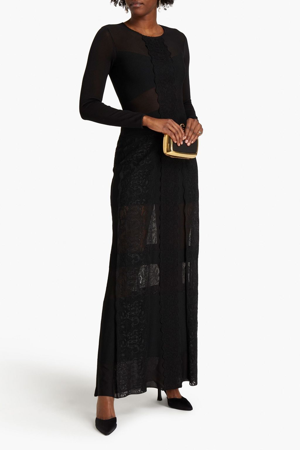 ROBERTO CAVALLI Crochet-paneled embroidered jersey maxi dress