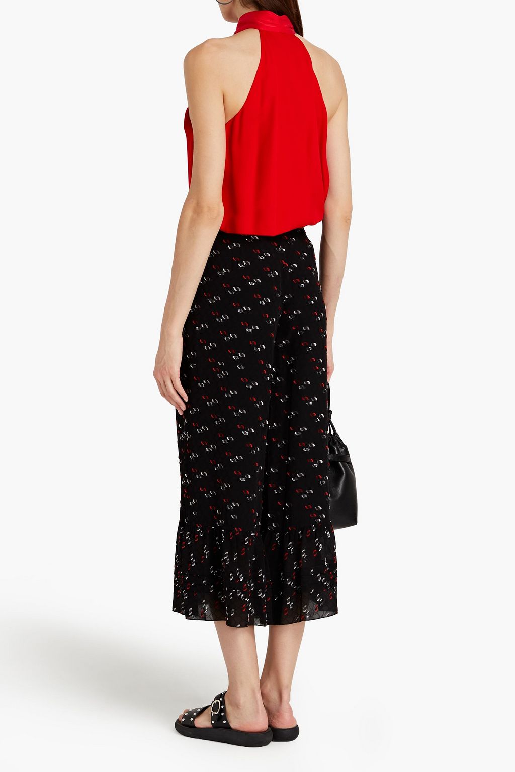 SEE BY CHLOÉ Cropped ruffled metallic fil coupé-jacquard wide-leg pants