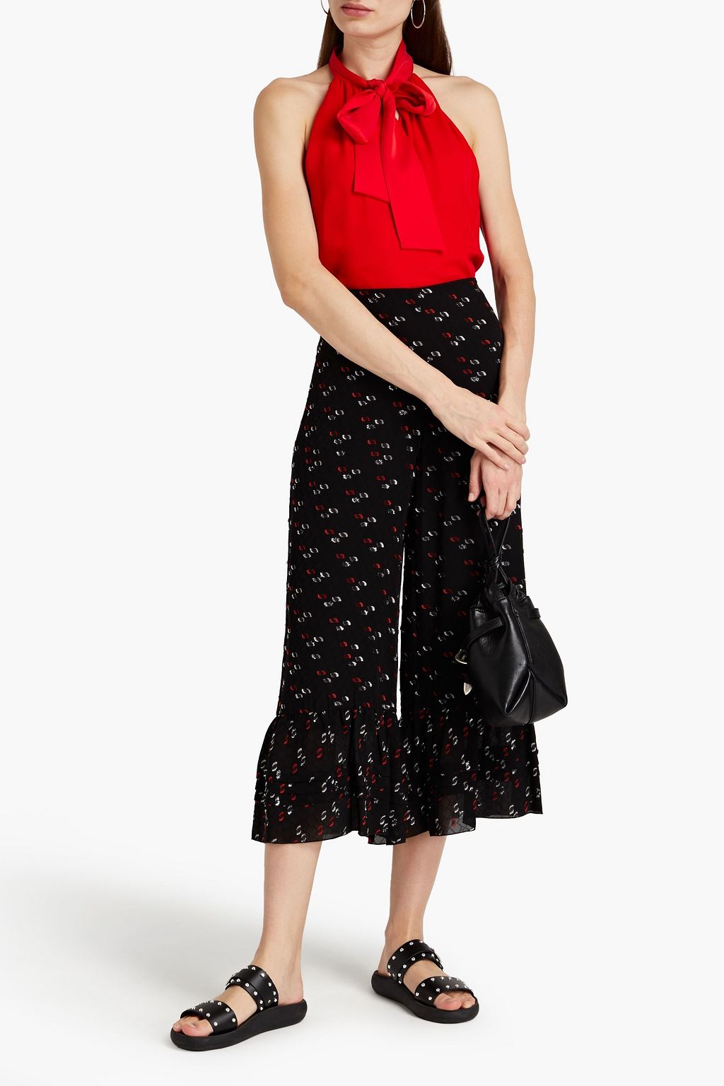 SEE BY CHLOÉ Cropped ruffled metallic fil coupé-jacquard wide-leg pants