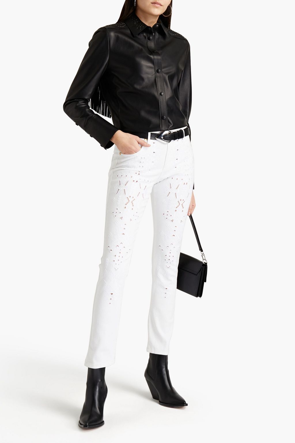 ROBERTO CAVALLI Fringed embossed leather shirt