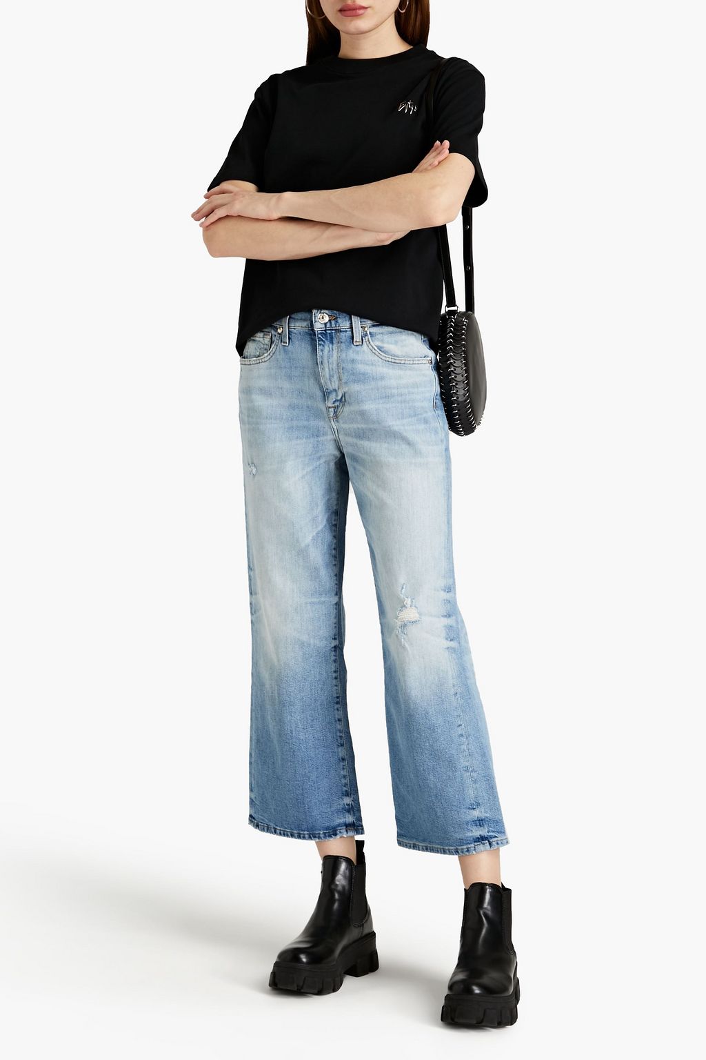 7 FOR ALL MANKIND Cropped distressed high-rise wide-leg jeans
