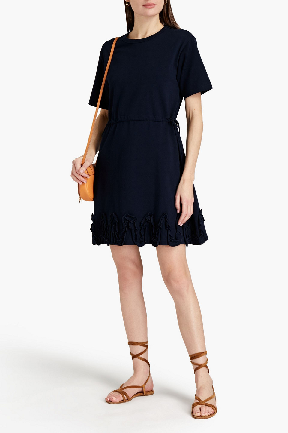 See By Chloé Ruffle-trimmed Cotton-jersey Mini Dress In Navy