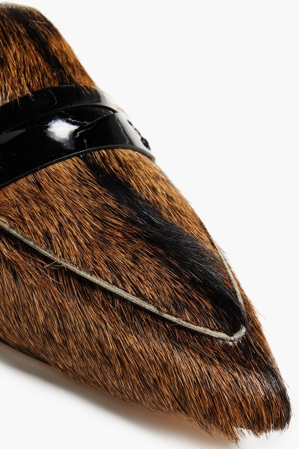 ROBERTO CAVALLI Patent leather-trimmed calf hair loafers