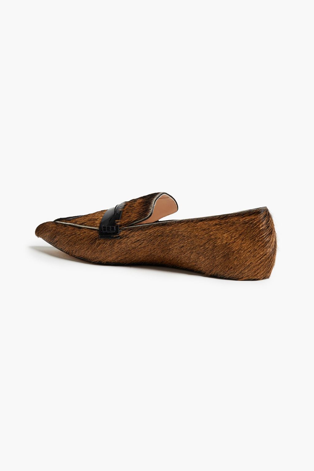 ROBERTO CAVALLI Patent leather-trimmed calf hair loafers