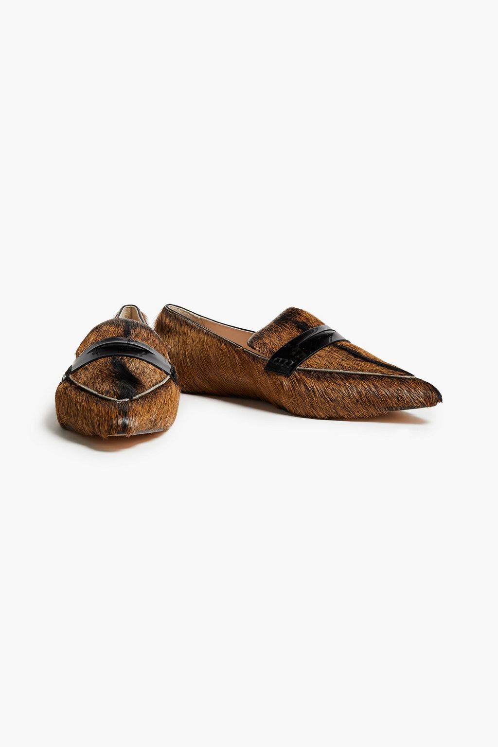 ROBERTO CAVALLI Patent leather-trimmed calf hair loafers