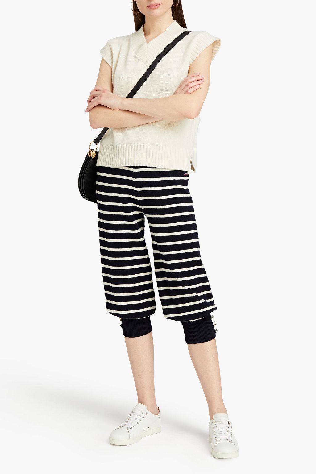 ARMOR-LUX X MARC JACOBS Cropped embellished striped wool tapered pants