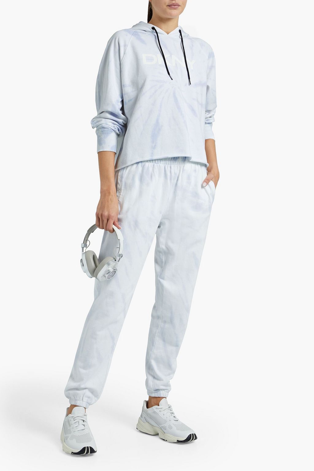 DKNY Printed tie-dyed French cotton-terry hoodie