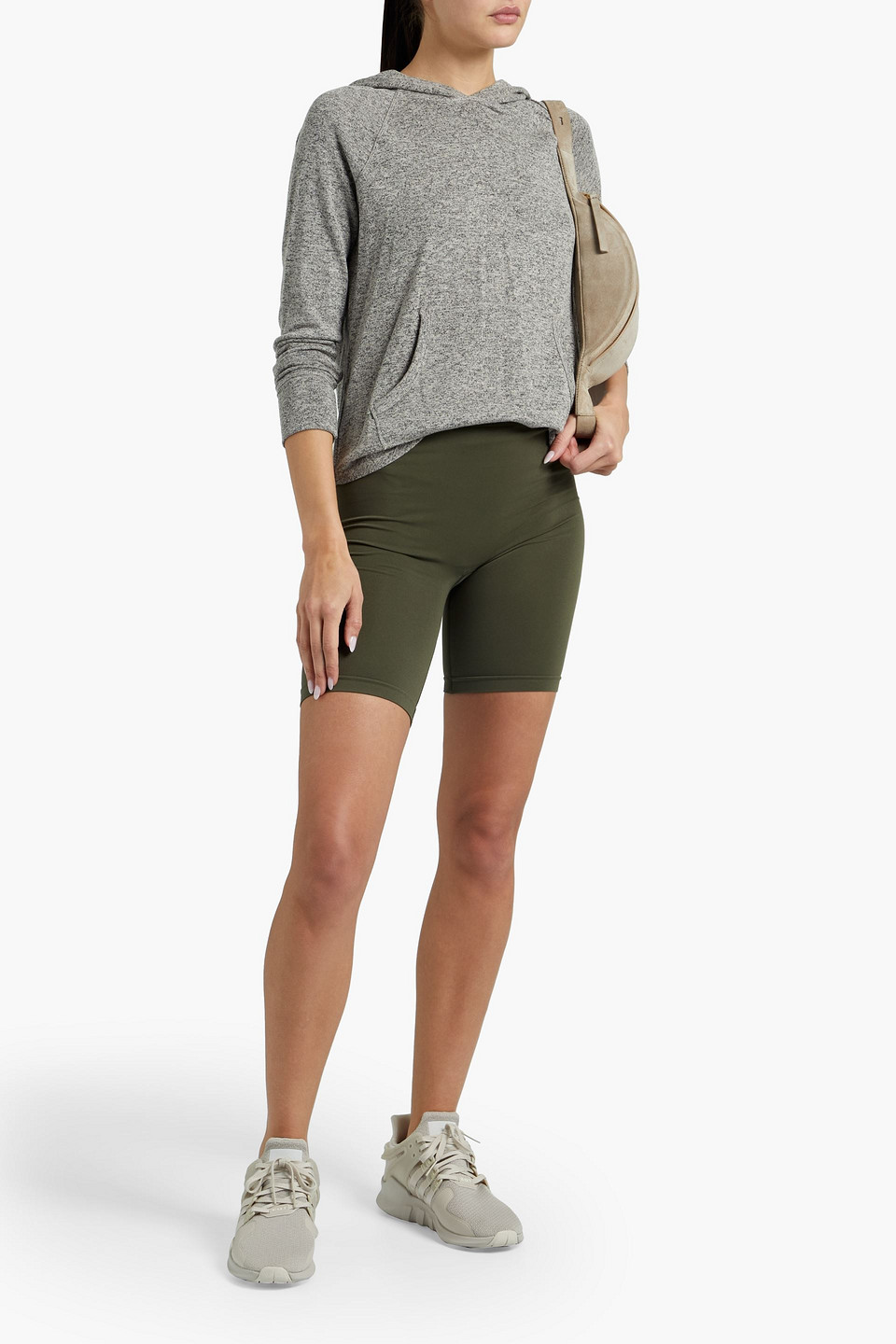 Dkny Mélange Stretch-jersey Hoodie In Light Grey
