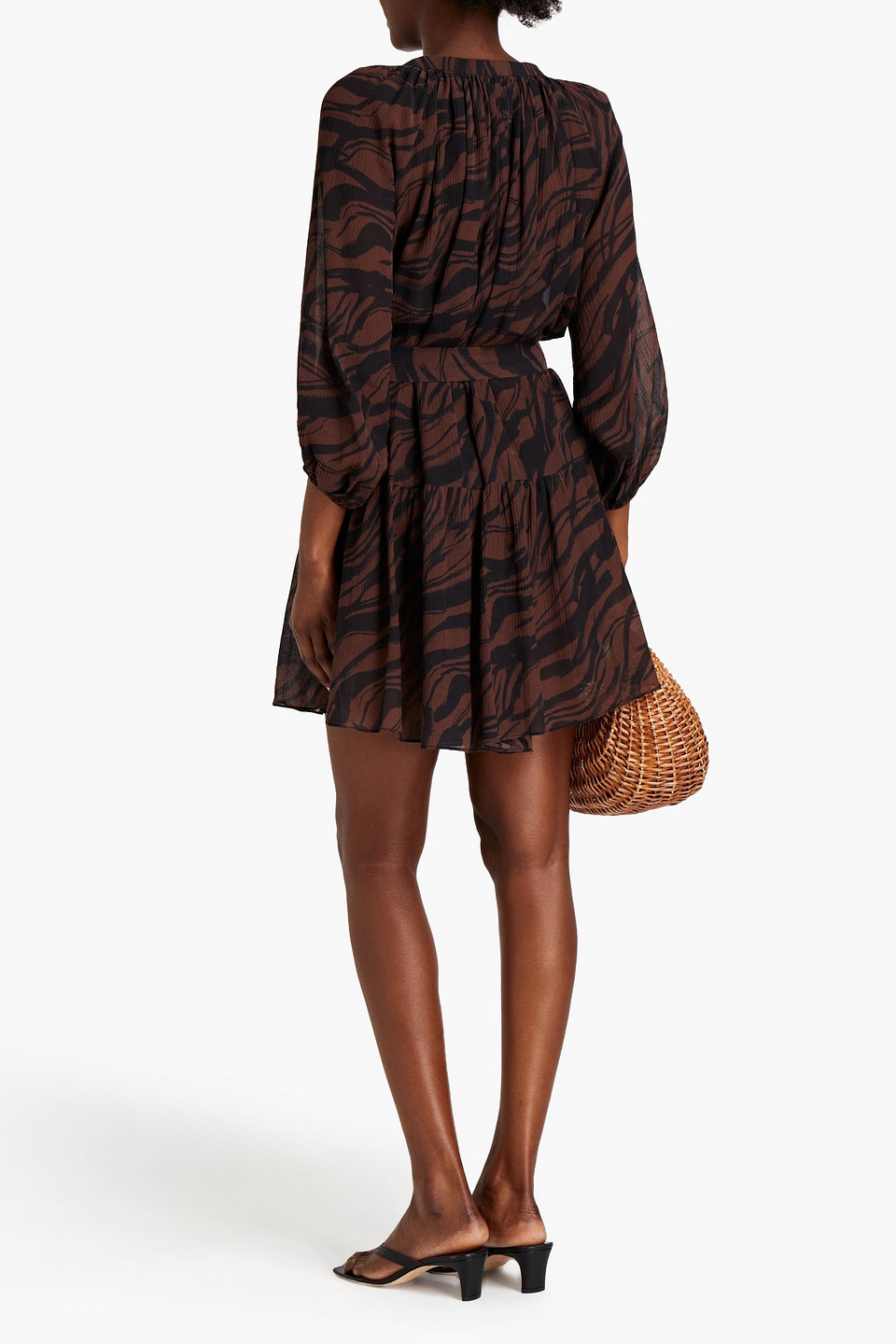 JETS BY JESSIKA ALLEN GATHERED TIGER-PRINT COTTON AND SILK-BLEND CREPON MIDI DRESS