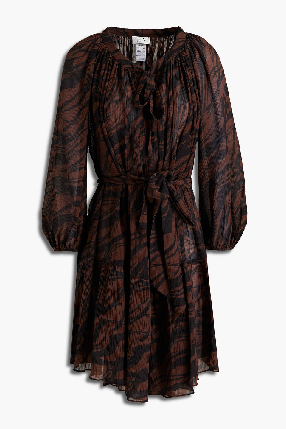 Jets By Jessika Allen Gathered Tiger-print Cotton And Silk-blend Crepon Midi Dress In Brown