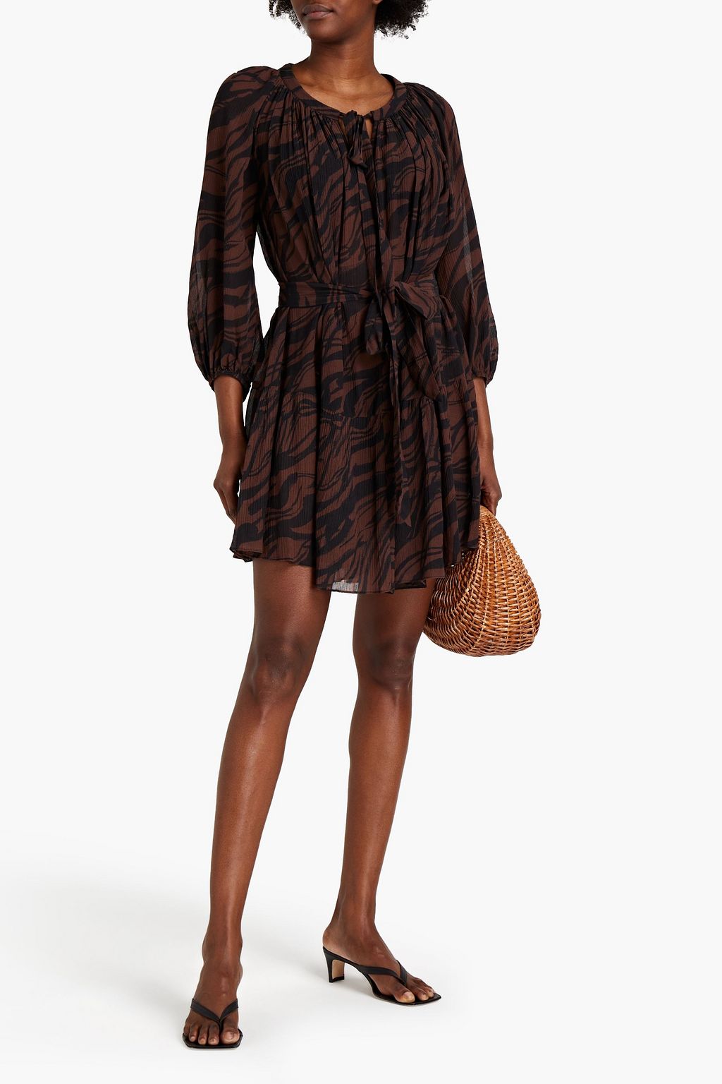 JETS AUSTRALIA BY JESSIKA ALLEN Gathered tiger-print cotton and silk-blend crepon midi dress