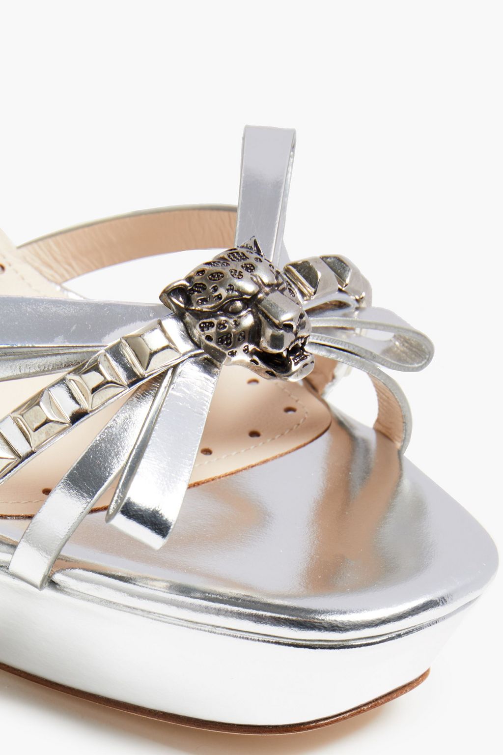ROBERTO CAVALLI Embellished metallic leather platform sandals