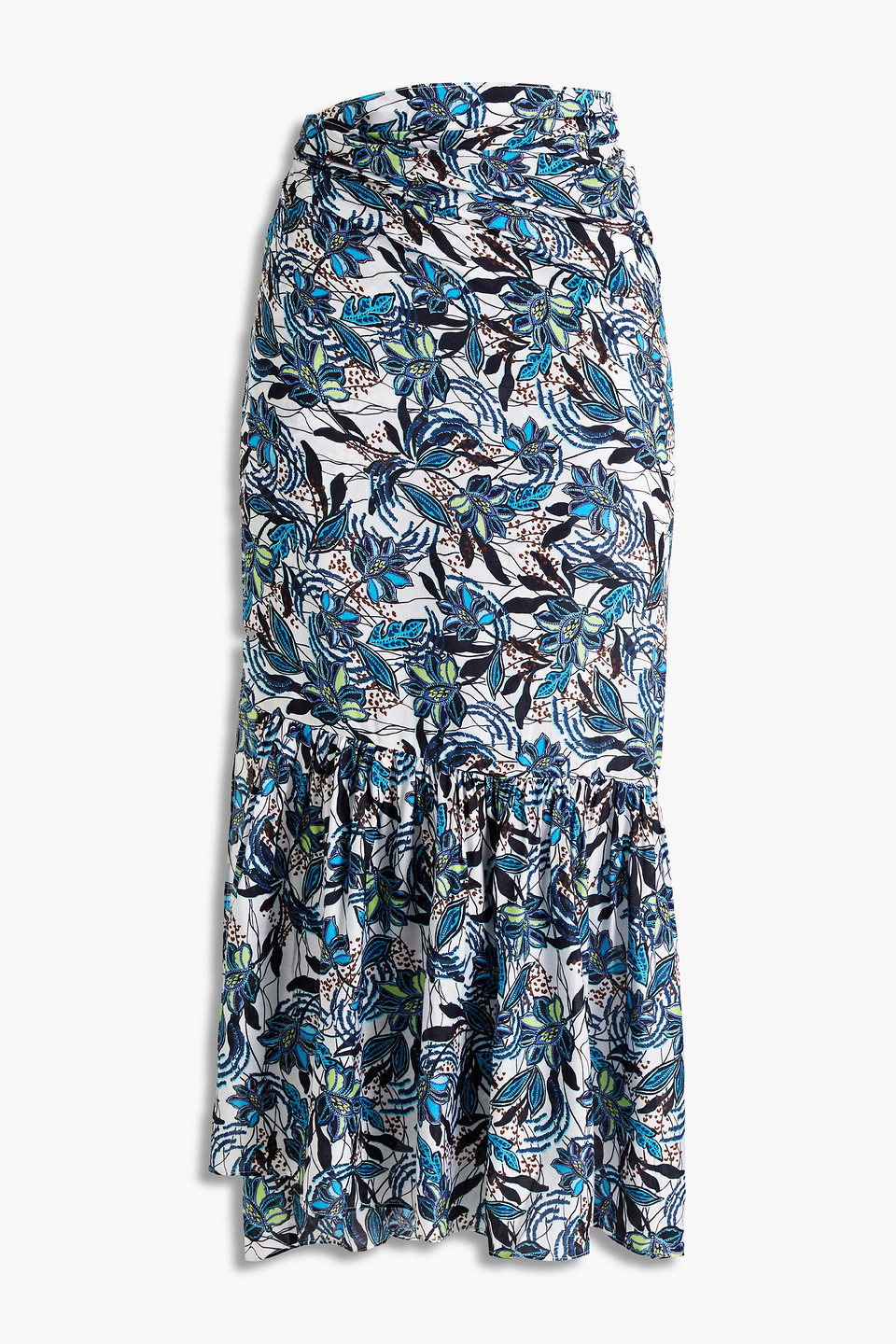 Jets Australia By Jessika Allen Woman Ruffled Floral-print Woven Pareo Azure Size XS/S