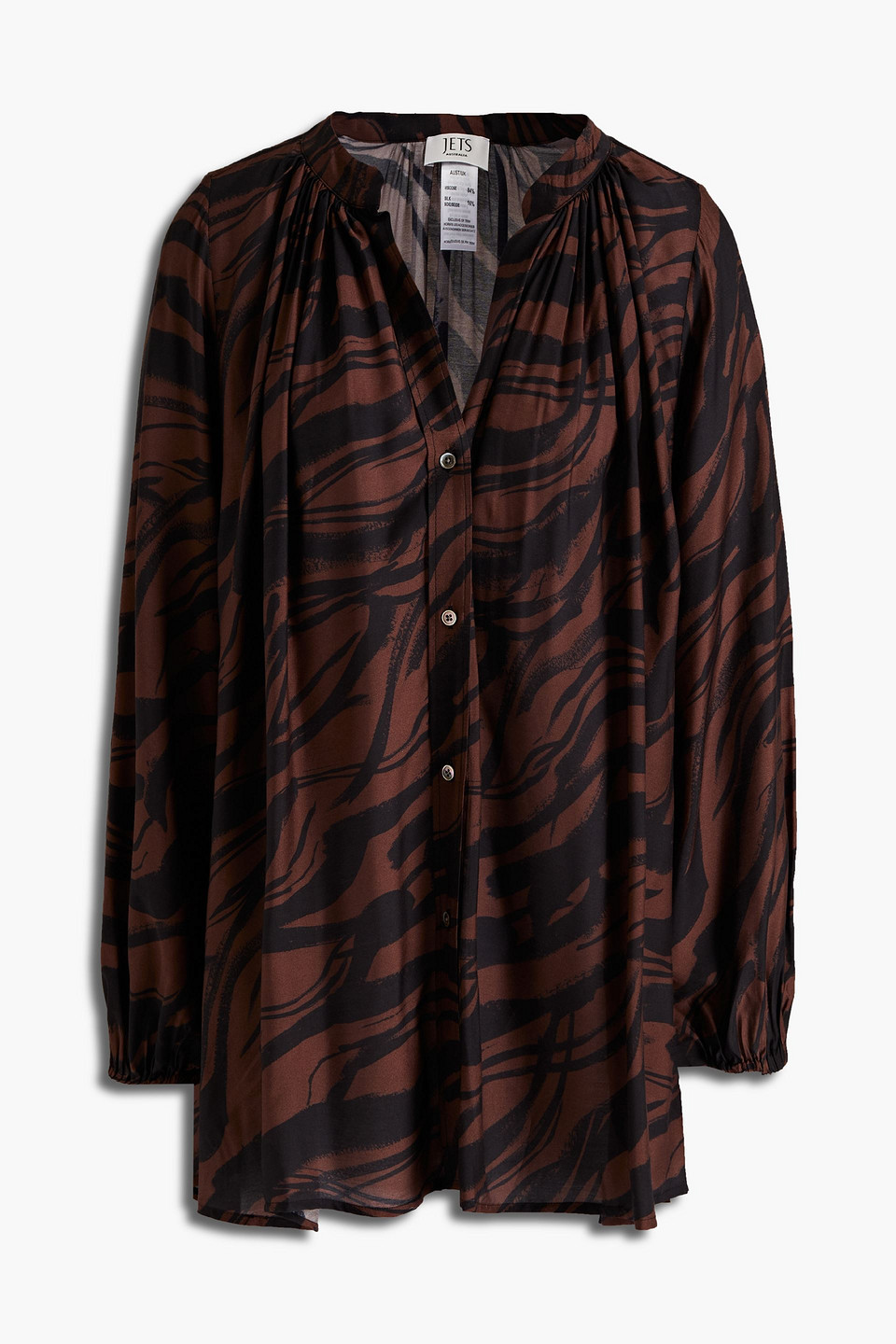 Jets Australia By Jessika Allen Woman Gathered Tiger-print Crepon Shirt Chocolate Size M