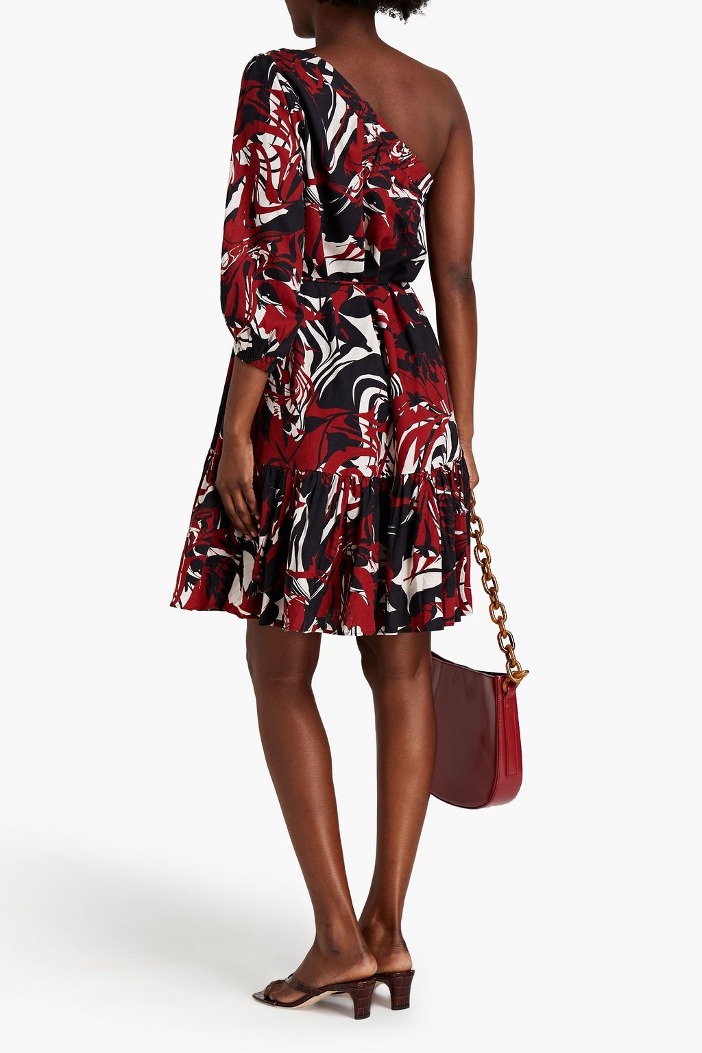 JETS AUSTRALIA BY JESSIKA ALLEN One-sleeve ruffled printed woven dress