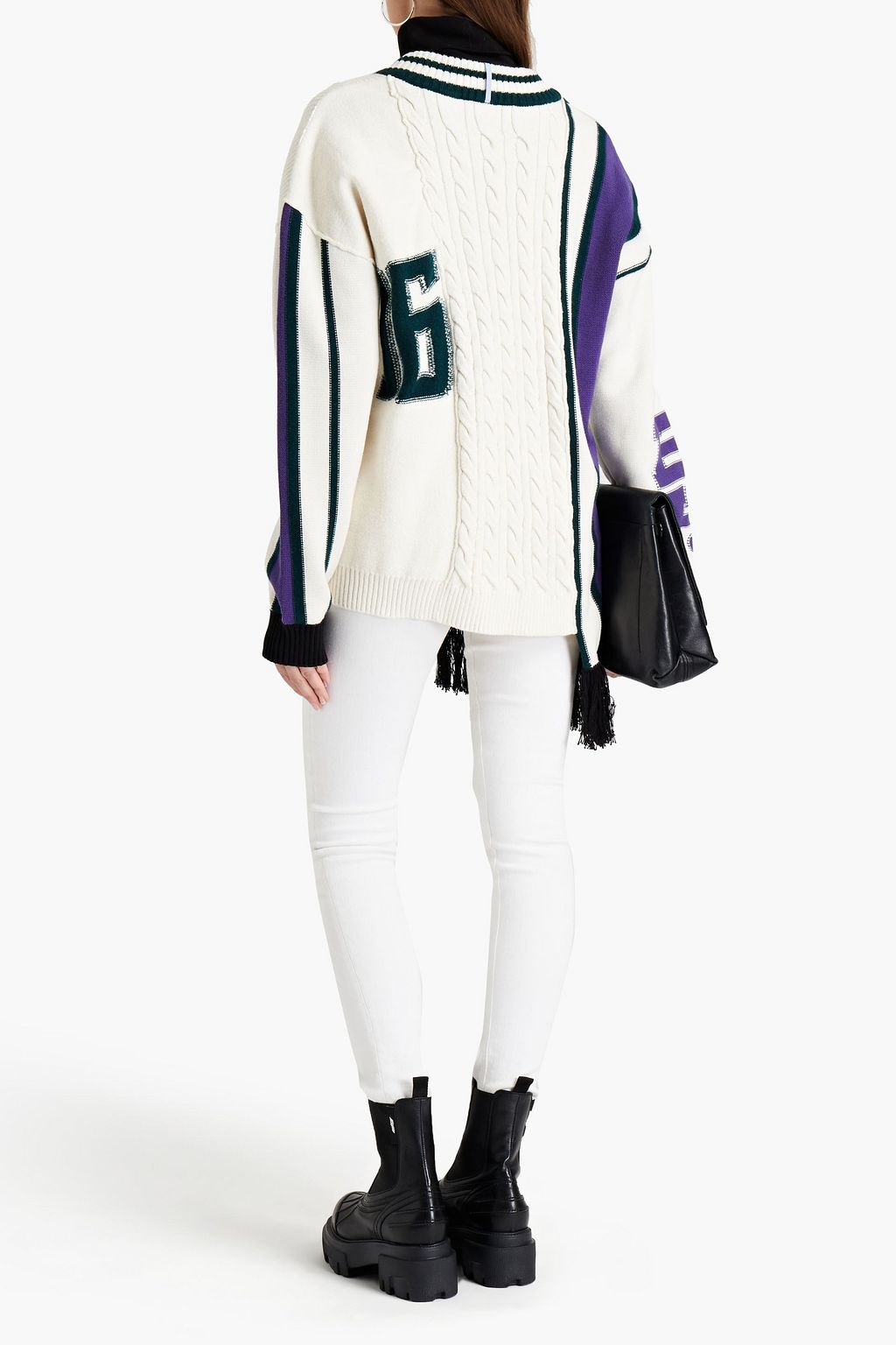 MCQ ALEXANDER MCQUEEN Appliquéd striped cable-knit cotton-blend sweater