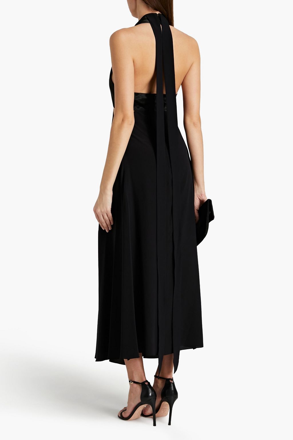 VICTORIA BECKHAM Satin-paneled crepe halterneck midi dress | THE OUTNET