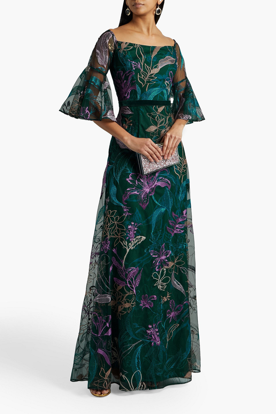 marchesa notte off the shoulder
