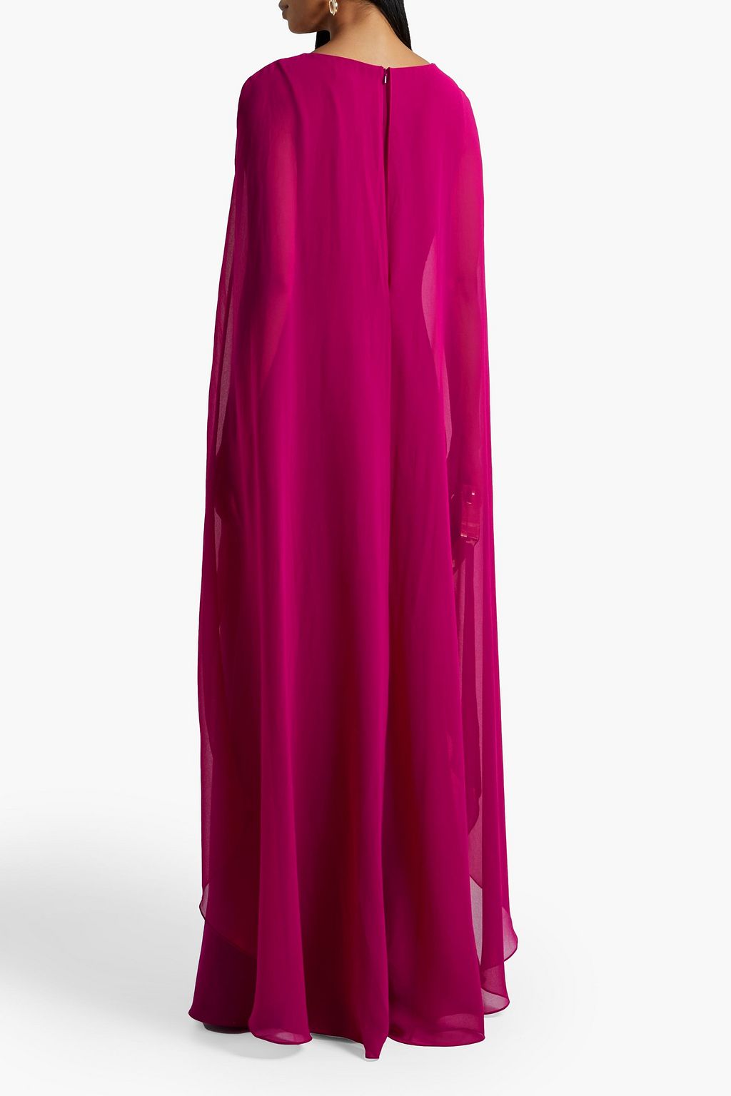 BADGLEY MISCHKA Cape-back layered chiffon and crepe gown