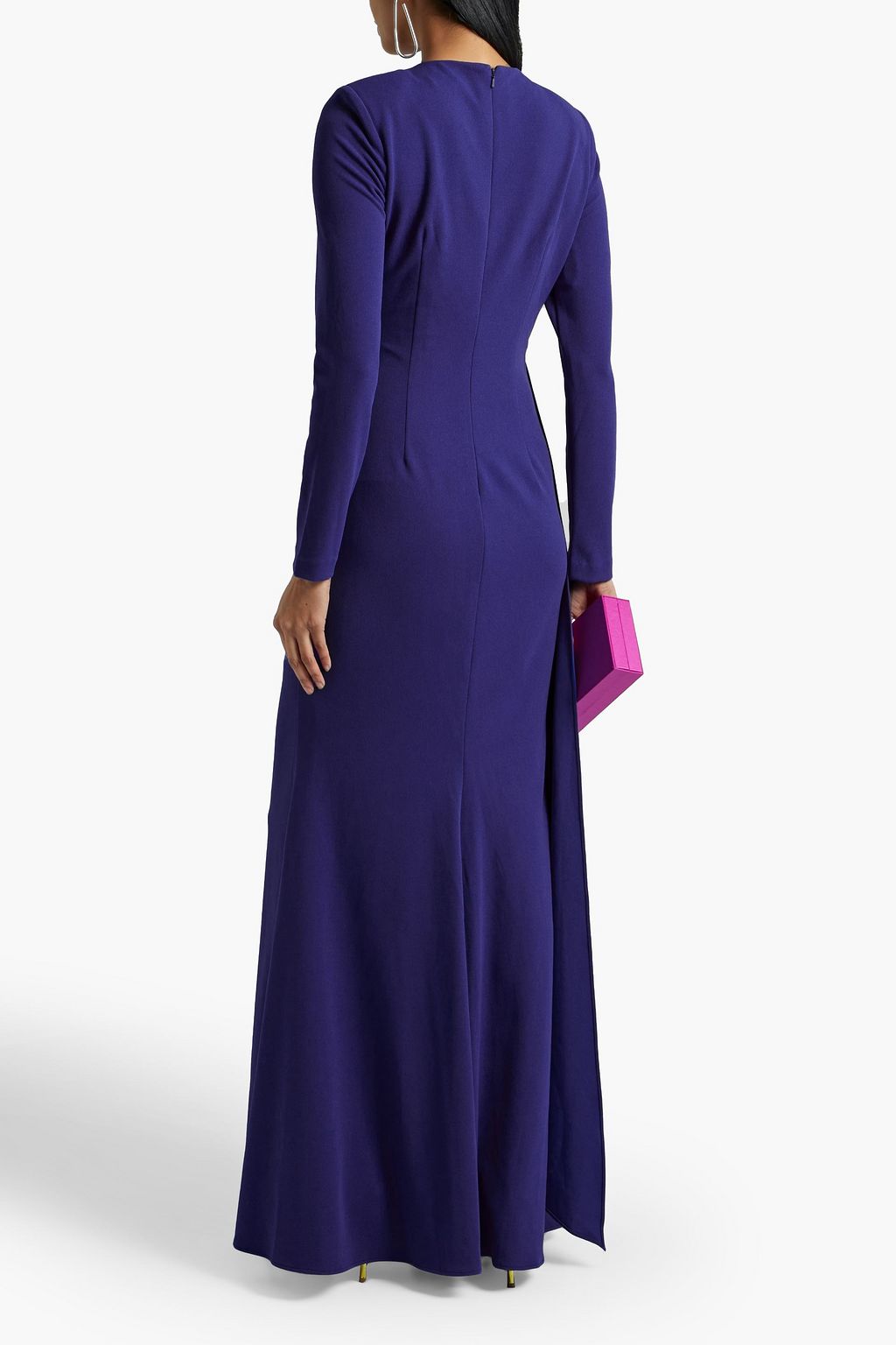 BADGLEY MISCHKA Draped pleated stretch-crepe gown