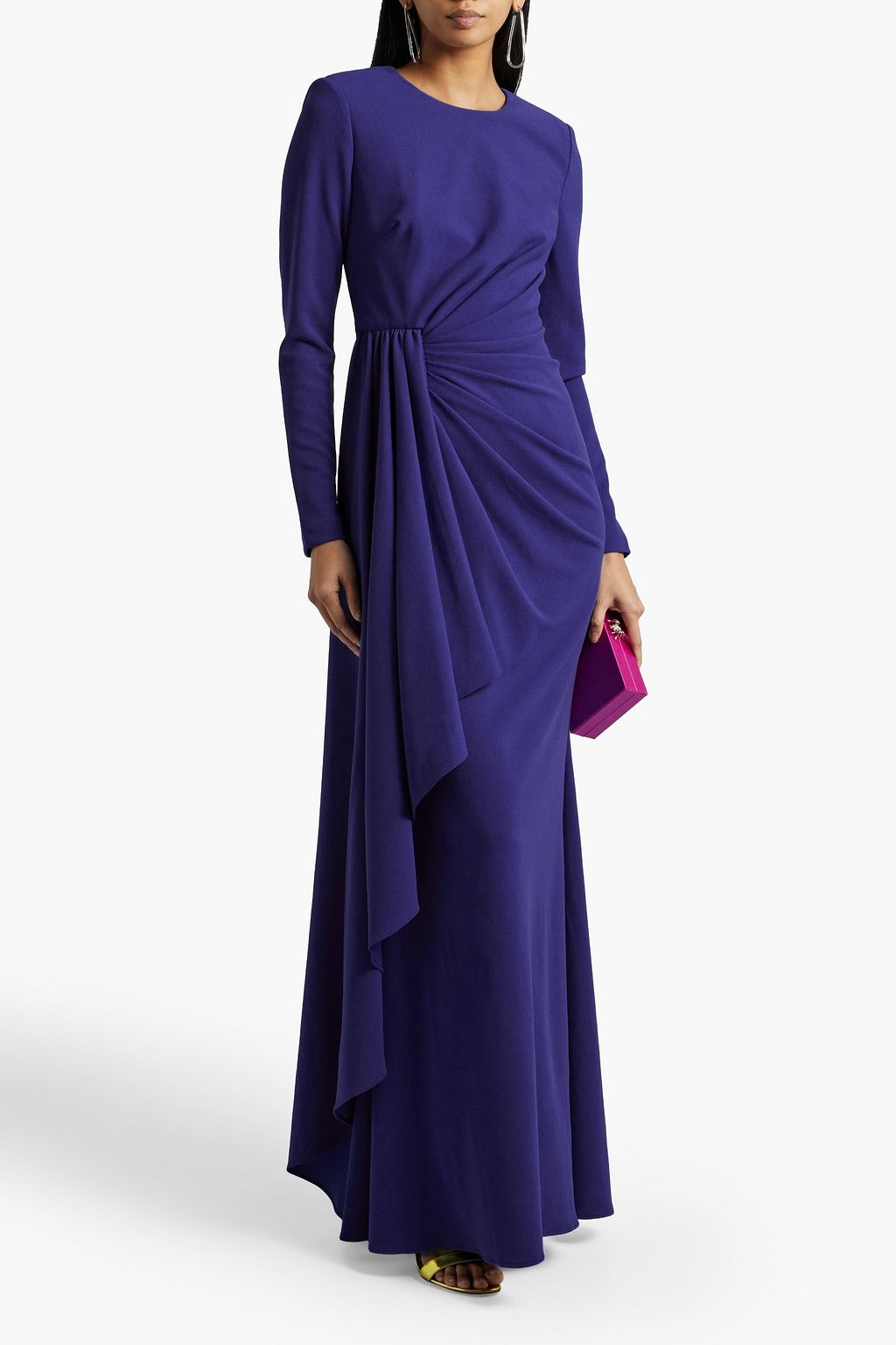 BADGLEY MISCHKA Draped pleated stretch-crepe gown