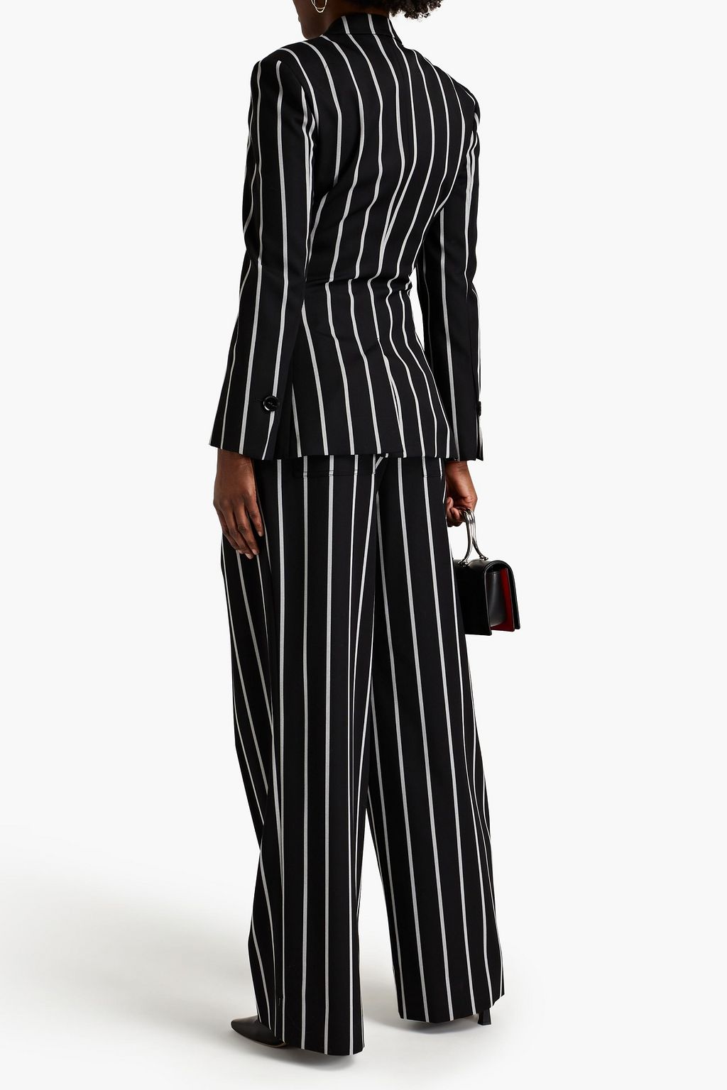 PROENZA SCHOULER Belted pleated striped wool-twill wide-leg pants