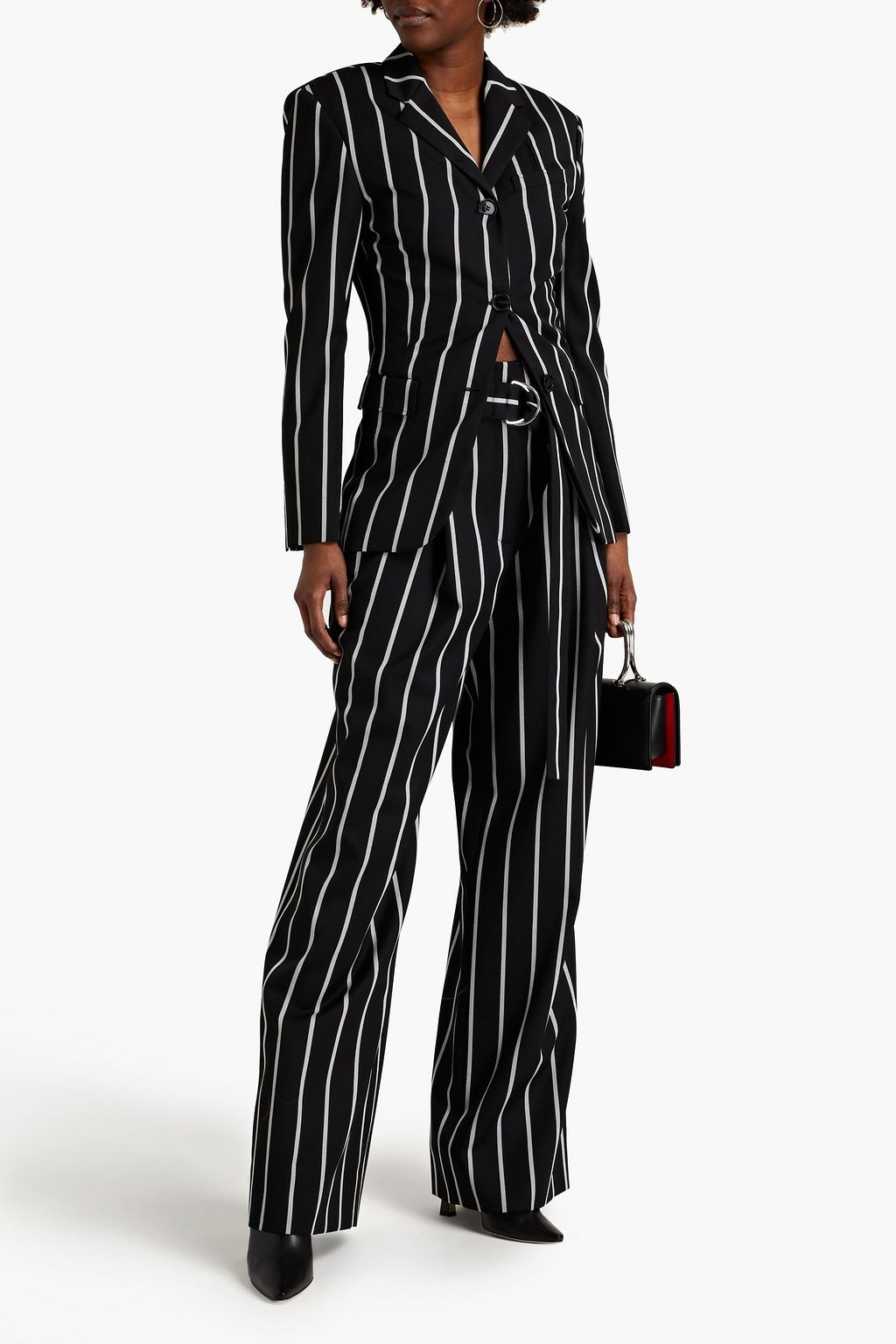 PROENZA SCHOULER Belted pleated striped wool-twill wide-leg pants