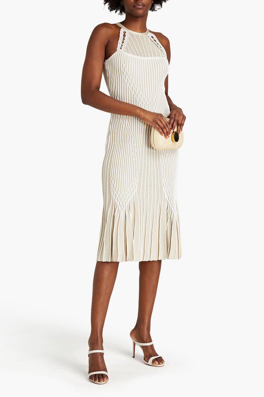 White Crochet-trimmed metallic ribbed 