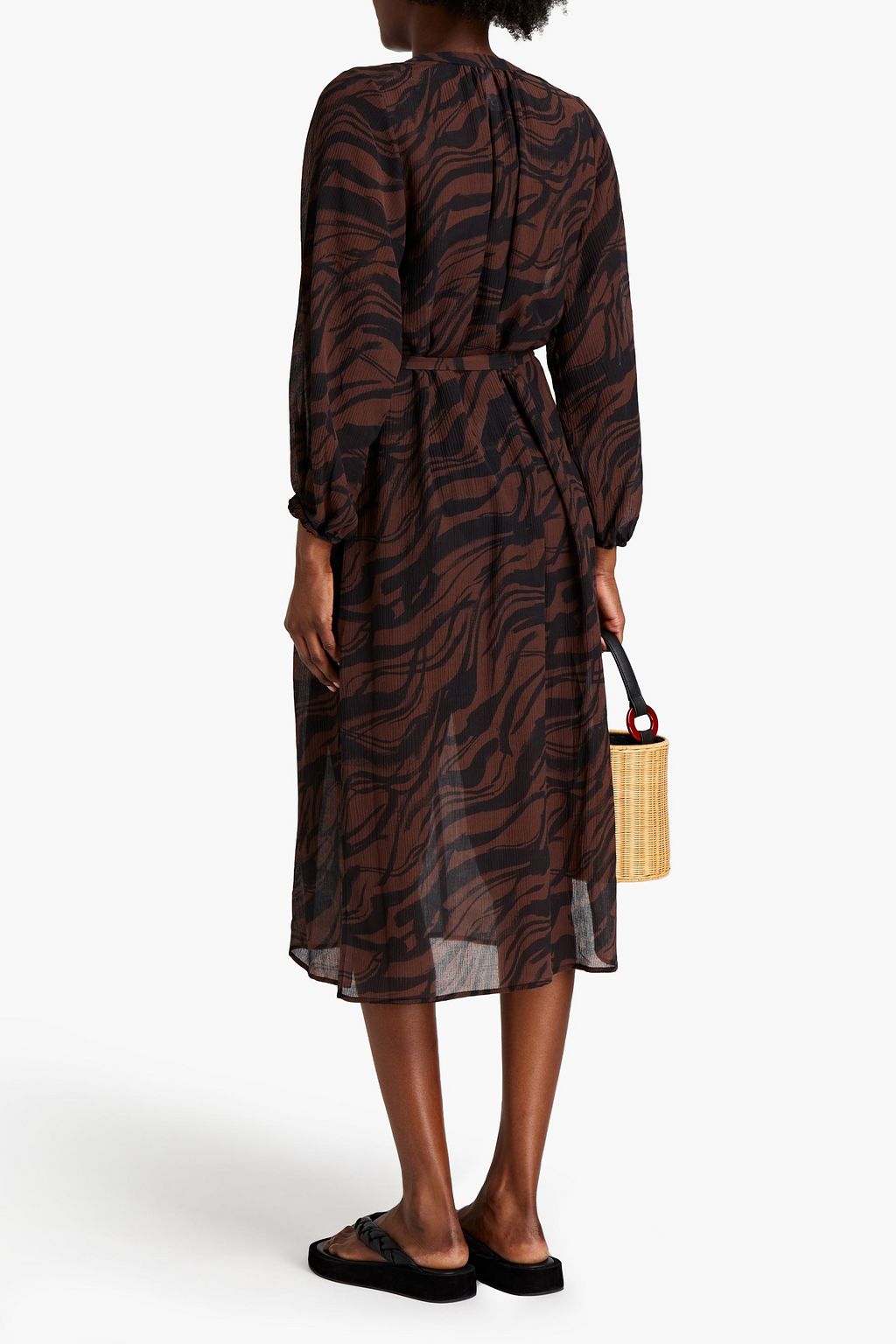 JETS AUSTRALIA BY JESSIKA ALLEN Gathered tiger-print cotton and silk-blend crepon midi dress