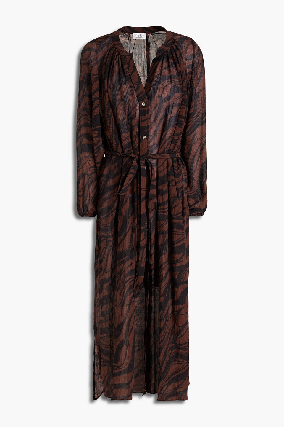 Jets Australia By Jessika Allen Woman Gathered Tiger-print Cotton And Silk-blend Crepon Midi Dress Chocolate Size XS