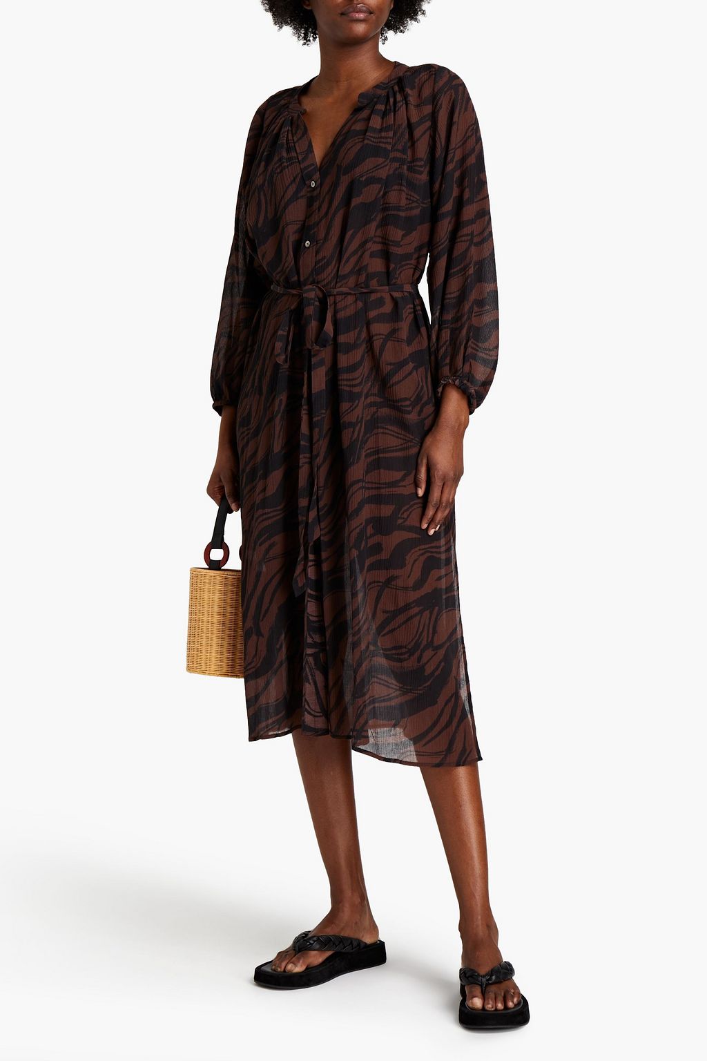 JETS AUSTRALIA BY JESSIKA ALLEN Gathered tiger-print cotton and silk-blend crepon midi dress
