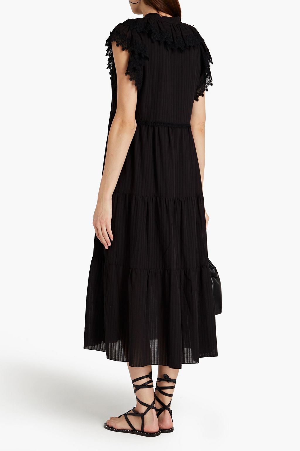 SEE BY CHLOÉ Guipure lace-trimmed tiered cotton-jacquard midi dress