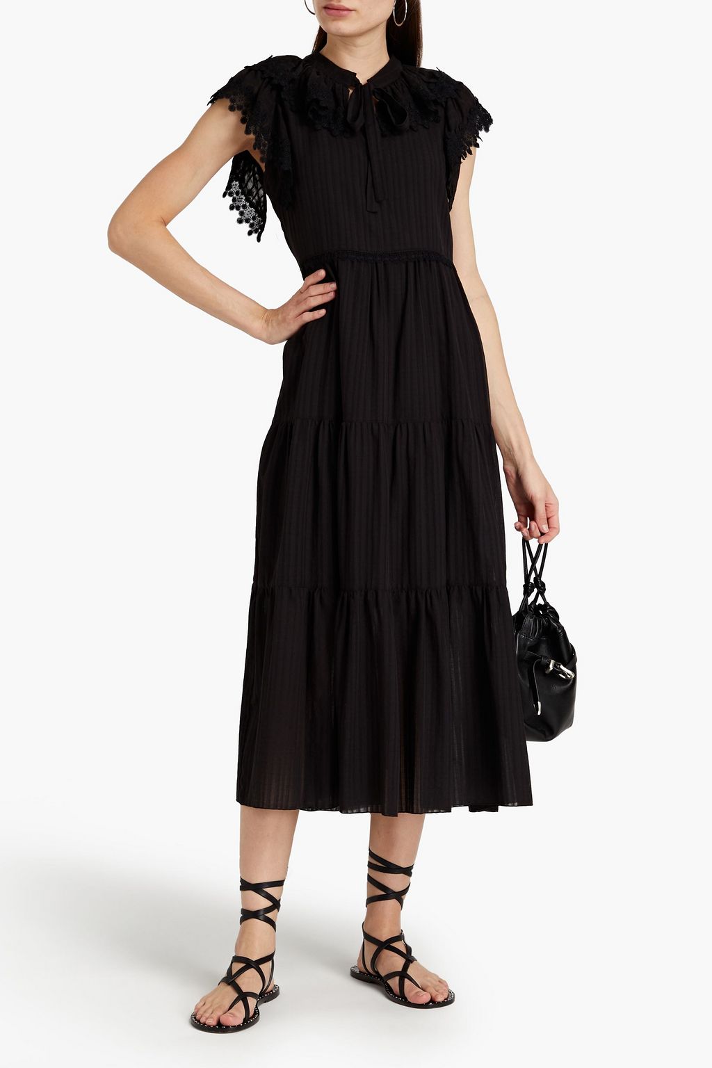 SEE BY CHLOÉ Guipure lace-trimmed tiered cotton-jacquard midi dress