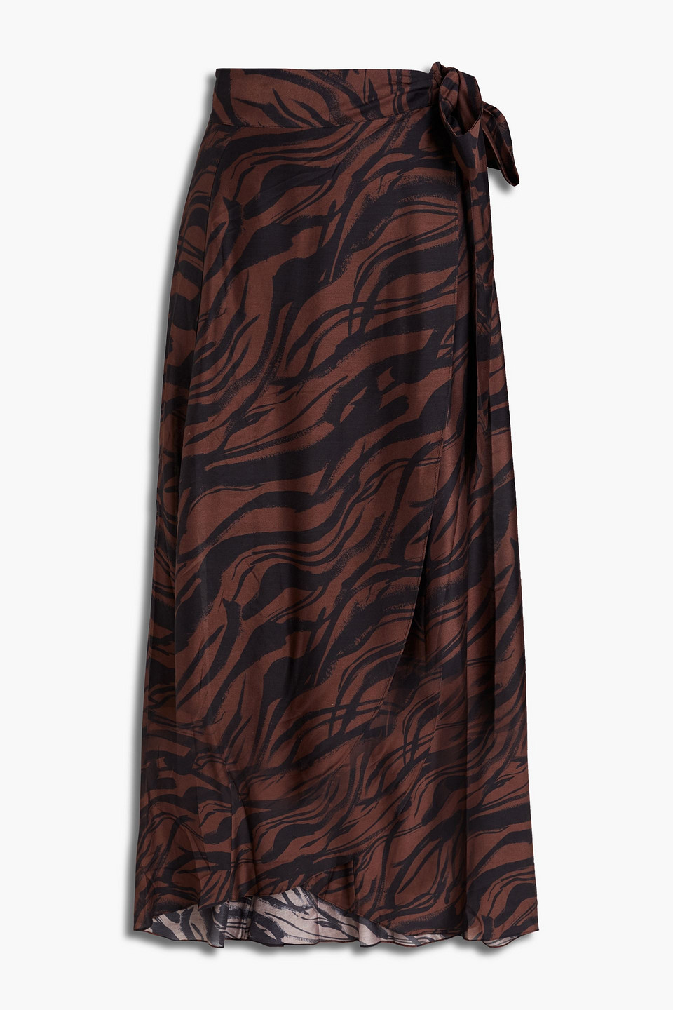Jets Australia By Jessika Allen Woman Tiger-print Sateen Midi Wrap Skirt Chocolate Size XS