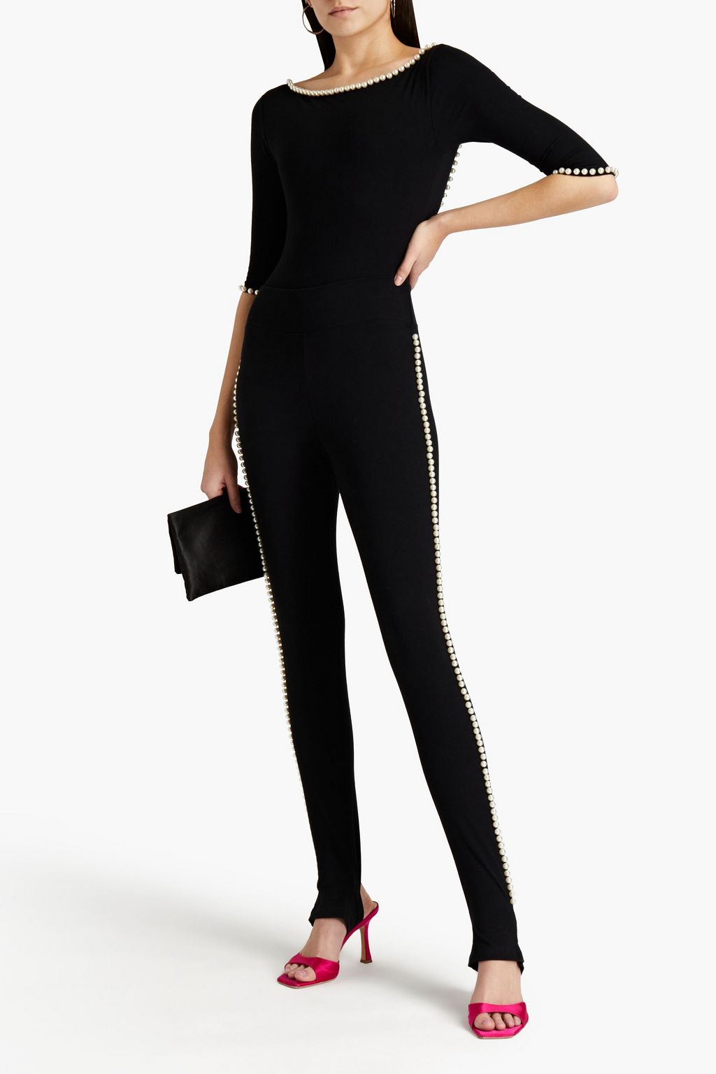 MARC JACOBS X CAPEZIO Faux pearl-embellished cotton-blend jersey stirrup leggings