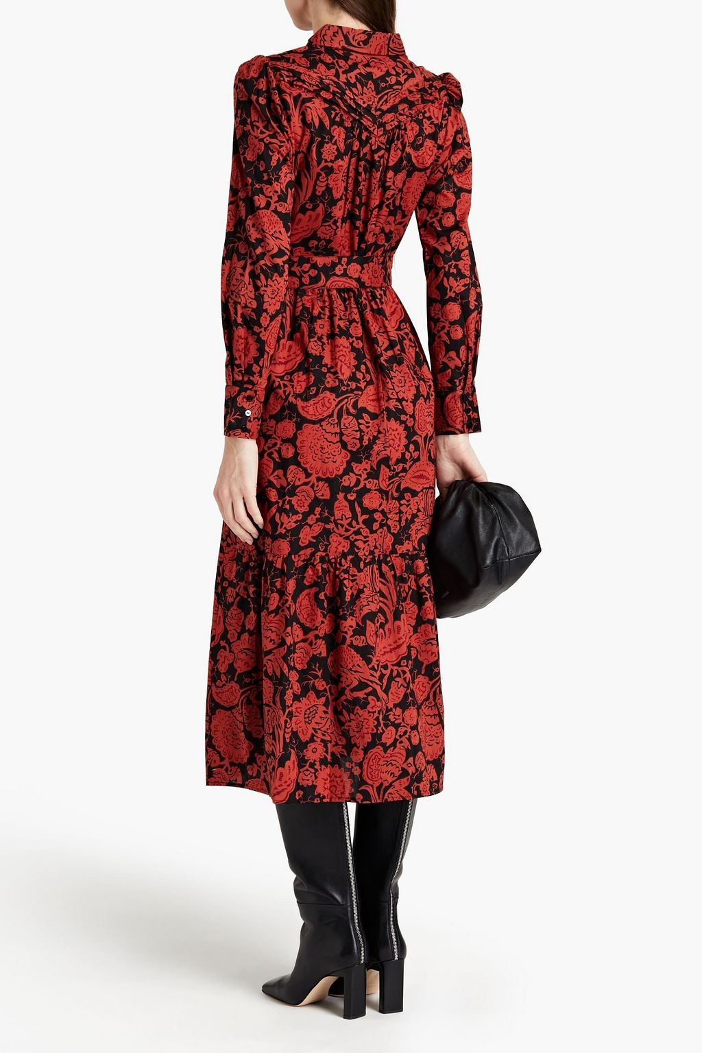 BA&SH Gathered printed cotton-poplin midi shirt dress