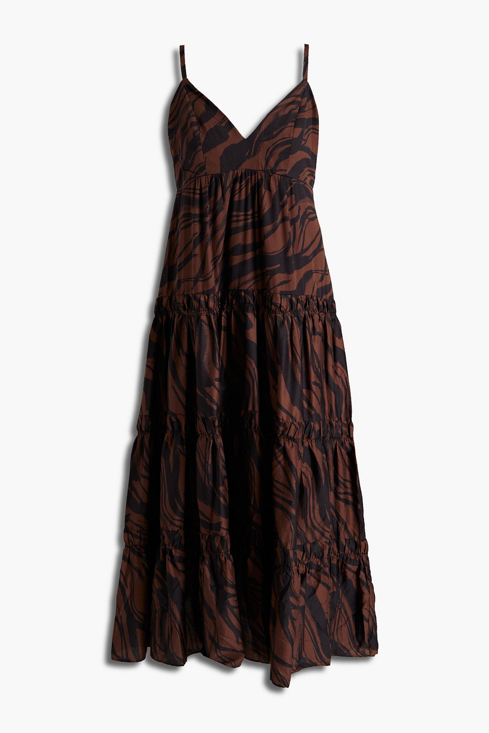 Jets Australia By Jessika Allen Woman Tiered Tiger-print Cotton-sateen Midi Dress Chocolate Size M