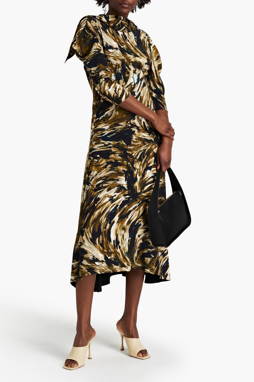 PROENZA SCHOULER Tie-neck printed stretch-cady midi dress