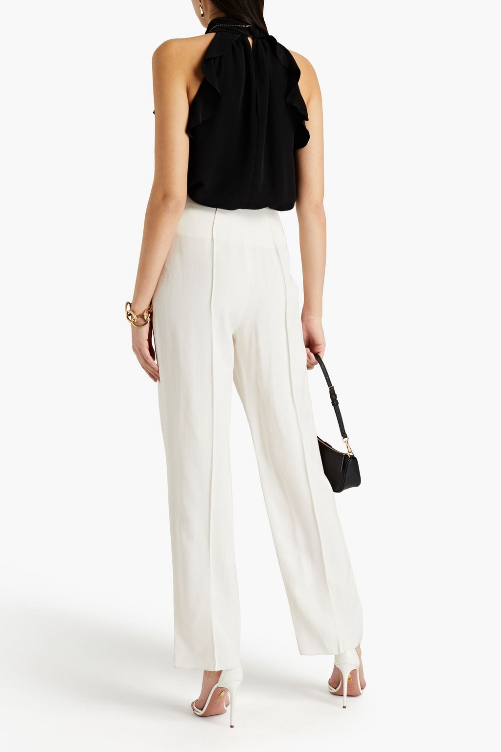 ROBERTO CAVALLI Pleated slub woven straight-leg pants