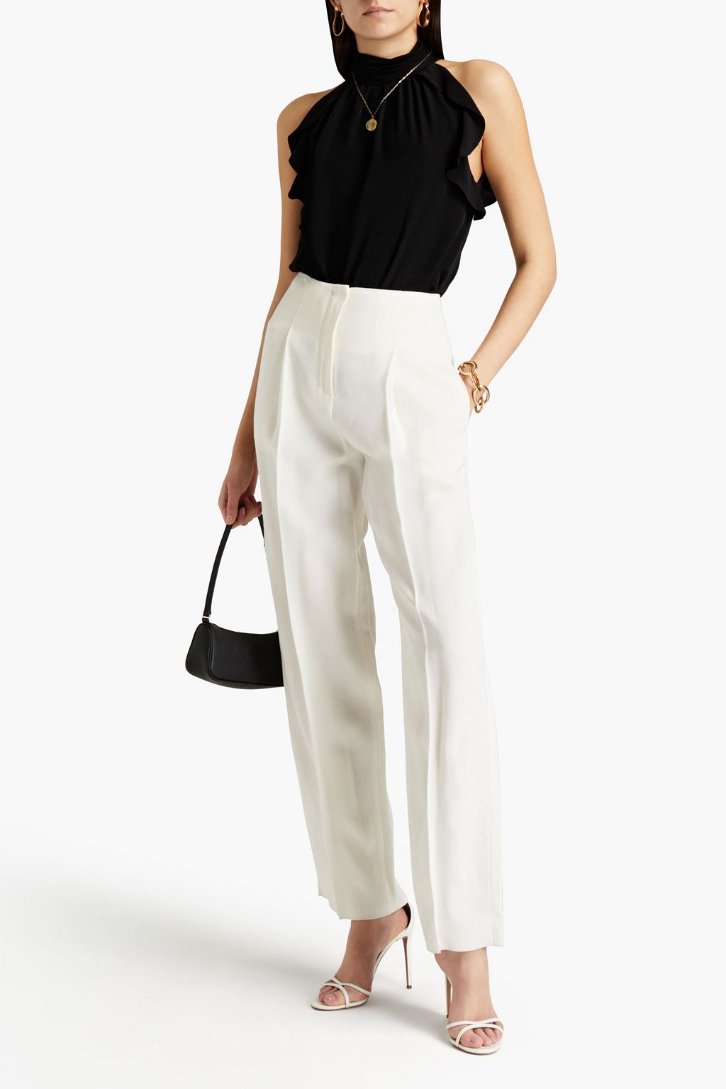 ROBERTO CAVALLI Pleated slub woven straight-leg pants