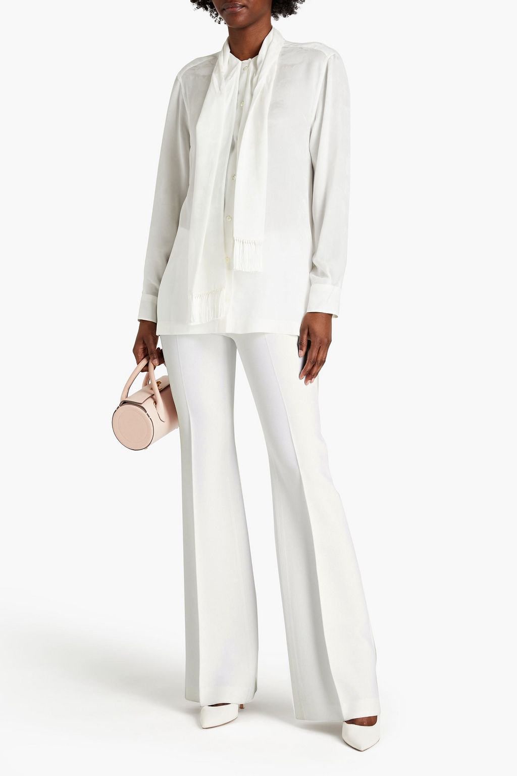 DOLCE&GABBANA Tasseled crepe de chine-paneled floral-jacquard blouse
