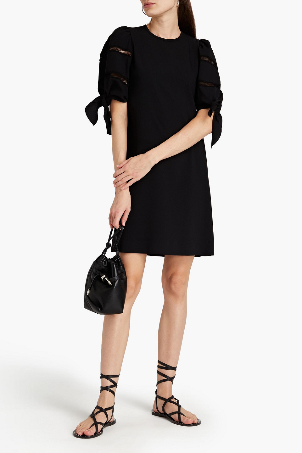 See By Chloé Lattice-trimmed Crepe Mini Dress In Black