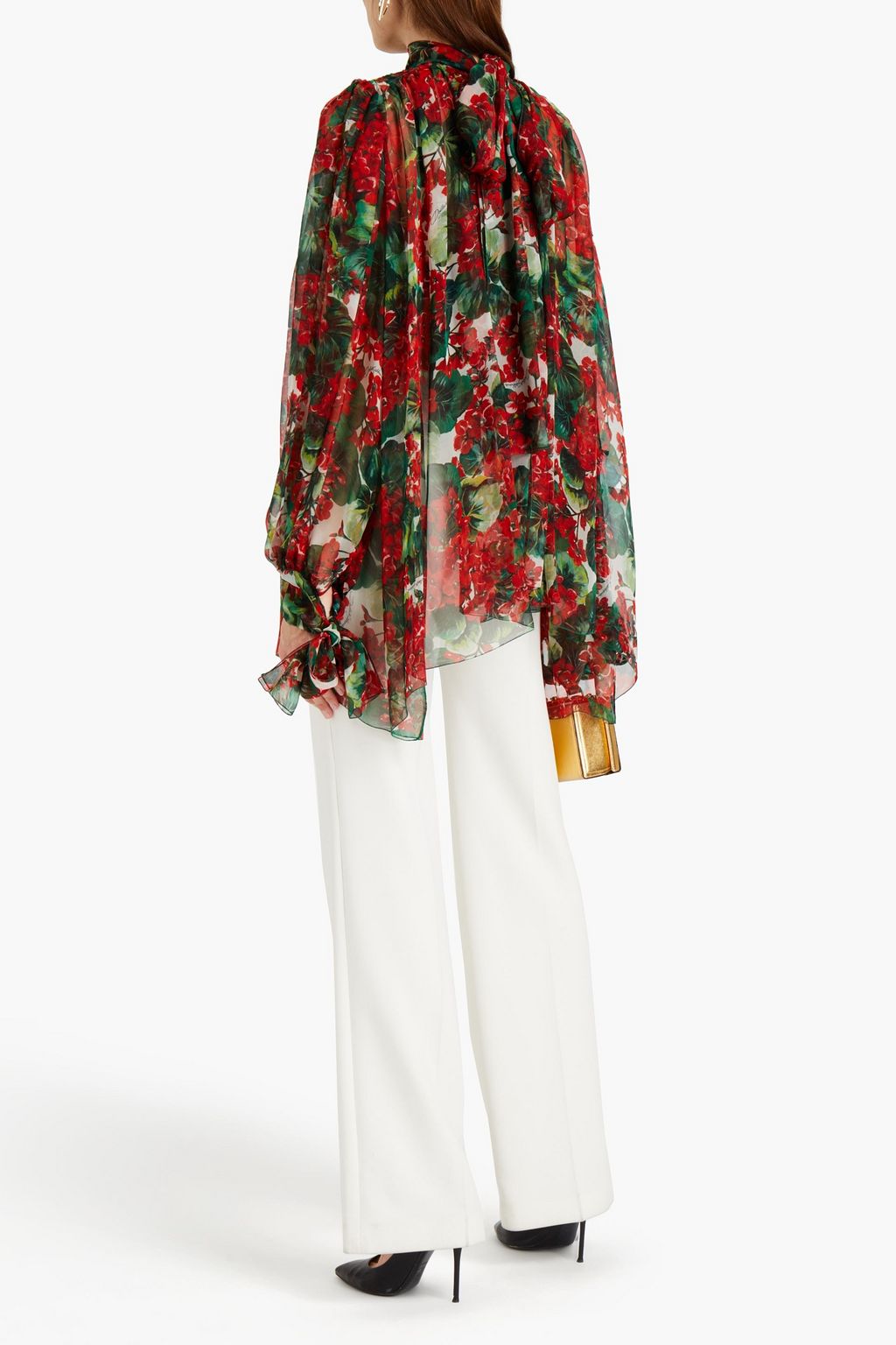 DOLCE&GABBANA Gathered floral-print silk-chiffon blouse